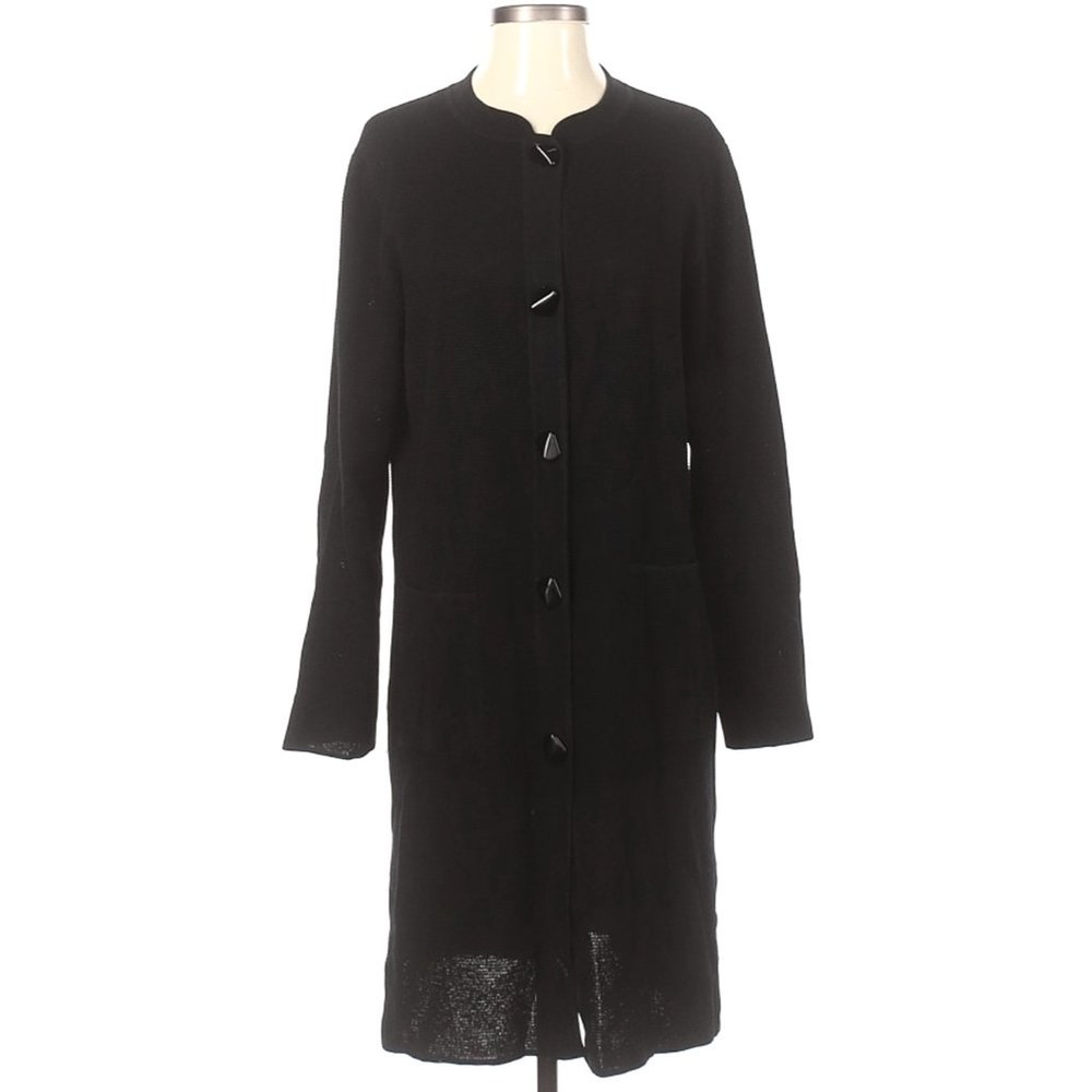Misook Long Cardigan Black Acrylic Small Open Sweater
